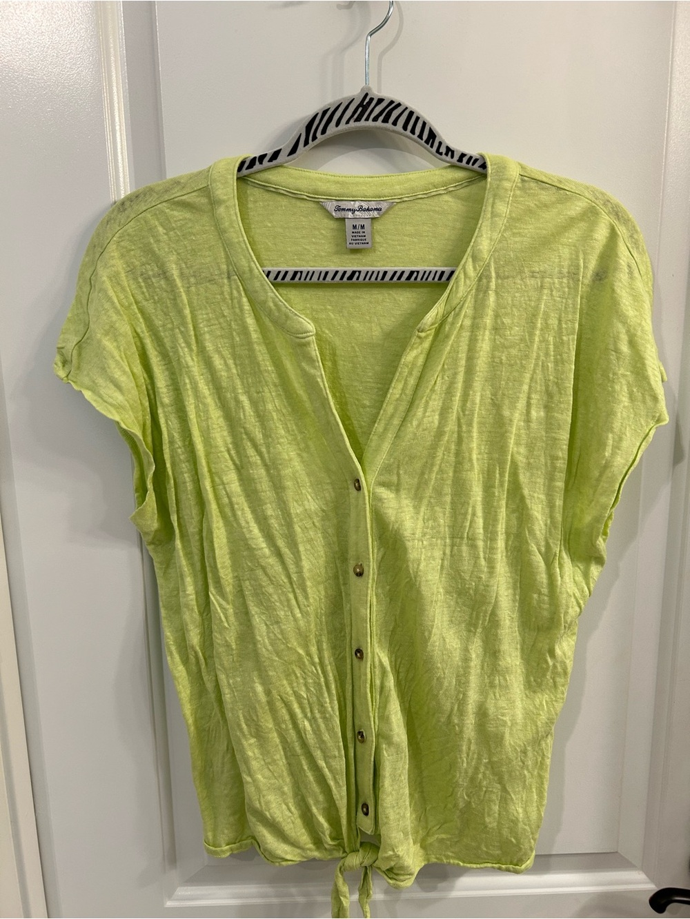 Tommy Bahama Lime Green Button-Front Tie Hem Top